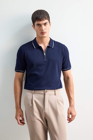 Defacto Standart Fit Polo Yaka Fermuarlı Triko Kısa Kollu Tişört D6199AX24HS Lacivert
