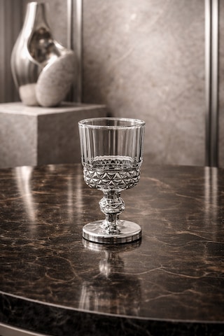 6 Kişilik Cam Gümüş Ayaklı Kahve Yanı Su Bardağı Kristal Desen Bardak 60ml