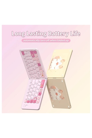 Geezer Z1 Kitty Katlanabilir Bluetooth Klavye Şarjlı Sevimli Kedi Desenli İnce Taşınabilir Klavye