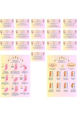 Çocuklar İçin Namaz Ve Abdest Posterleri, Sure Ve Dua Ezber Kartları Kız