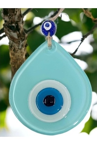 Orta Boy Turkuaz Damla Desen Nazar Boncuklu Duvar Dekoru Cam Duvar Süsü