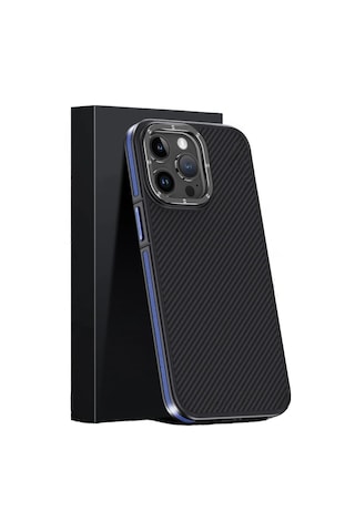 Joko - 319 - iPhone Uyumlu 15 Pro Max Kılıf Aramid 600d Kevlar Karbon Fiber Magsafe Kapak - Csmo-tex - - Lacivert