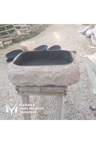 Bazalt Dışı Doğal Patlatma Kare Mini Lavabo