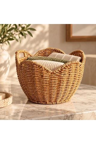 Rattan Hasır Sepet Dekoratif Ekmeklik Meyvelik Sunum Organizeri