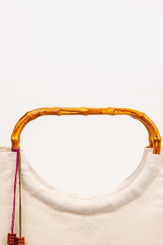 Fabric Craft Bag El Çantası Kanvas Etnik Dokuma Bordürlü Beyaz