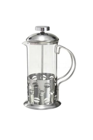 Kahve Desenli French Press 350 Ml Isıya Dayanıklı Cam & Çelik Filtre Gümüş