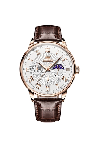 Olevs 2893 Erkekler Çok Fonksiyonlu İş Kuvars Saati Kahverengi + Beyaz