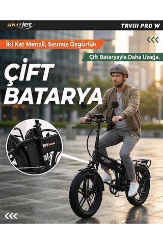 Skyjet Trvııı Pro W Çift Bataryalı 1000w Elektrikli Bisiklet Ayna Çanta Ve El Gazı Hediyeli Siyah