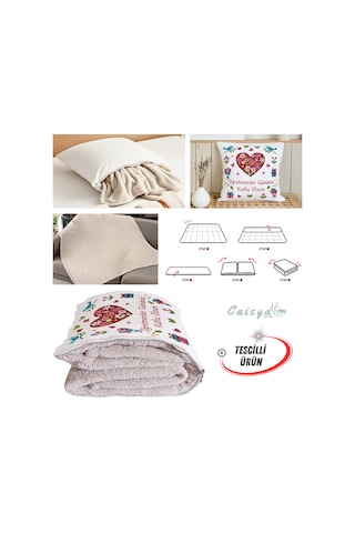 Öğretmenler Günü Hediyesi Nakış Baskılı Tv Battaniyesi Olabilen Dekoratif Yastık Kırlent Battaniye Çok Renkli