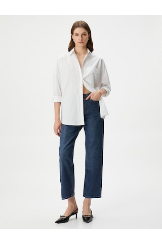 Koton Straight Jean Kot Pantolon Düz Paça Esnemeyen Pamuklu Cepli - Eve Jean Orta İndigo 4wal40404md İndigo
