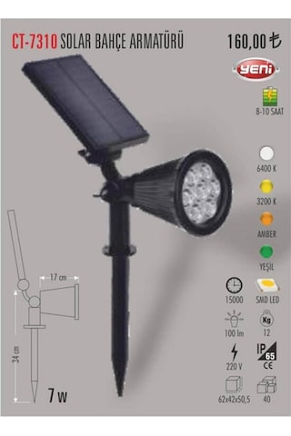 Cata Ct-7310 Solar Bahçe Armatürü 7w / Amber Çok Renkli