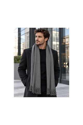 Aydincapqa Unisex Selanik Örgü Görünümlü Triko Atkı Püsküllü Kışlık Boyun Atkısı 165x20 Gri - 944087051 Gri