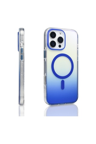 Zore İphone 16 Pro Max Kılıf M-safe Şarj Özellikli Transparan Renk Geçişli Nvth Toros Kapak - Mavi