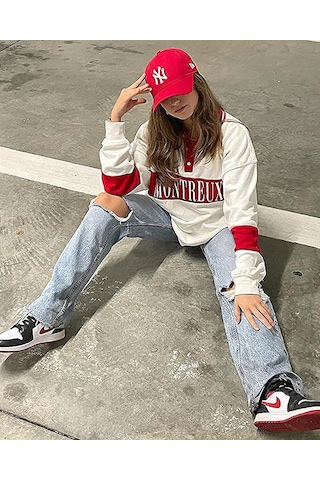 Unisex Kırmızı Renk Beyaz Logo Beyzbol Ny New York Şapka - Unisex Kırmızı