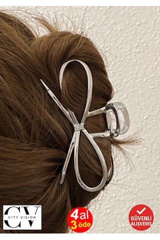 7 Cm Fiyonk Model Gümüş Saç Tokası Minimal Ve Zarif Metal Mandal Toka Gümüş