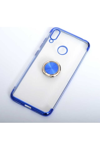 Huawei Y7 Prime 2019 Stantlı Köşeleri Renkli Lens Korumalı Yüzüklü Kılıf