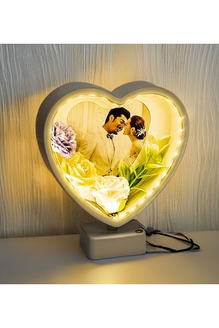 Bk Gift Kişiye Özel Fotoğraflı Güllü Ledli Kalp Abajur Çerçeve, Sevgiliye Hediye, Arkadaş Hediye Kobitmeyencom34137 Bk Gift