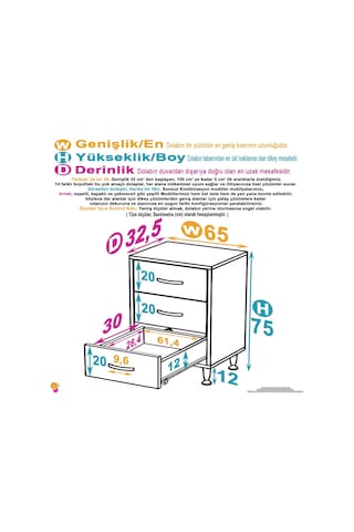 Eliusta Seçer 3 Çekmeceli 65 Cm Banyo Ve Mutfak Dolabı Beyaz 65x75x32,5 Cm Çok Amaçlı Organizer Dolap Beyaz