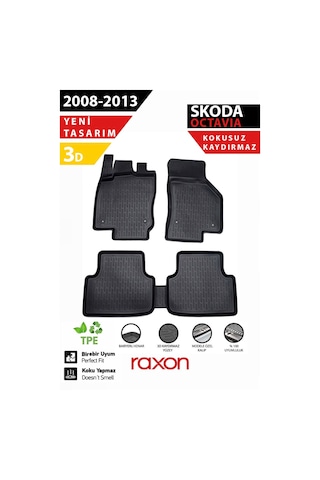 Skoda Octavia 2008-2013 3d Havuzlu Paspas Tam Uyumlu Su Geçirmez, Kaymaz