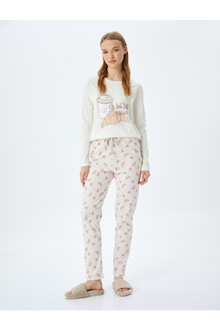Koton Pamuklu Grafik Baskılı Pijama Takımı Gri 5wlk40066mk Gri