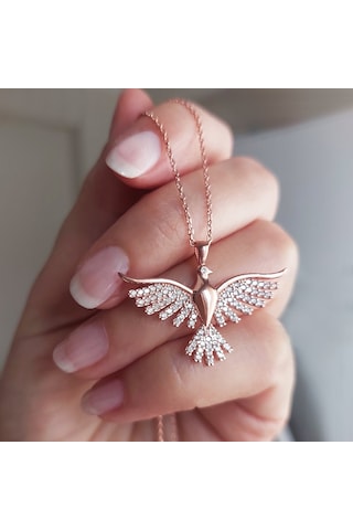 Vaoov 925 Ayar Gümüş Zümrüdü Anka Kuşu Kolye