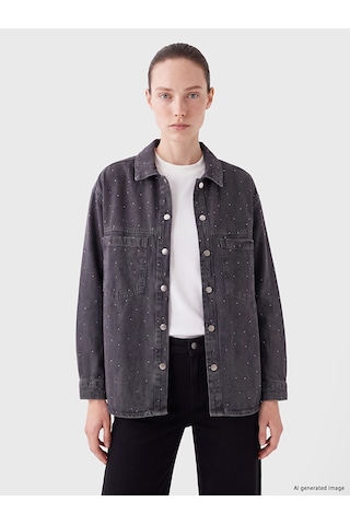 Lcw Comfort Gri Taşlı Kadın Jean Gömlek Tunik