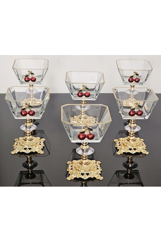 Atabey Home Collection 6'li Kirazli Döküm Ayakli Magnolia Dondurmalik & Kase & Sunumluk Cup