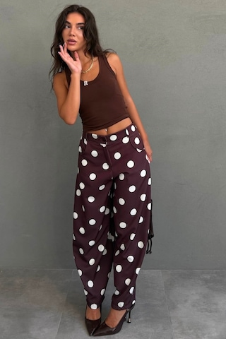 Madmext Kahverengi Puantiyeli Beli Lastikli Balon Kadın Pantolon Mg2886