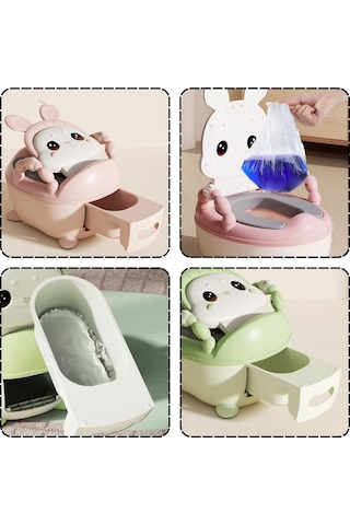 Çocuk Lazımlık Tuvalet Eğitici Taşınabilir Portatif Bebek Tuvaleti Kaymaz Hijyenik Pembe Pembe