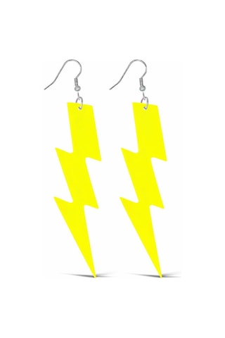 80 Ler - 393 - 90& 39 Lar Retro Neon Sarı Şimşek Küpe - Spt-gld - 10 Cm Tüm Yaşlar