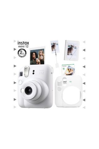 Fujifilm Instax Mini 12 Fotoğraf Makinesi + 10'lu Film Mini Albüm + Silikon Kılıf Seti Beyaz