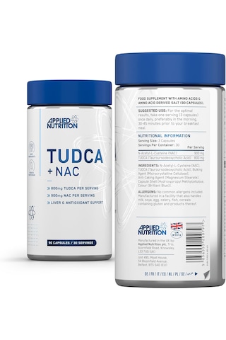 Applied Nutrition Tudca + N.a.c - Liver & Antioxidant Support Bile Salts 800mg Tauroursodeoxycholic Acid 90 Caps Aromasız
