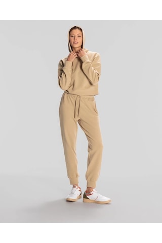 Kappa Logo Elise Waffle Hoodie Kadın Bej Regular Hoodie Siyah
