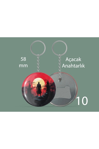 58 Mm Buton Açacaklı Anahtarlık Yuvarlak Baskılı Anahtarlık Güneş Altında Samuray Çok Renkli
