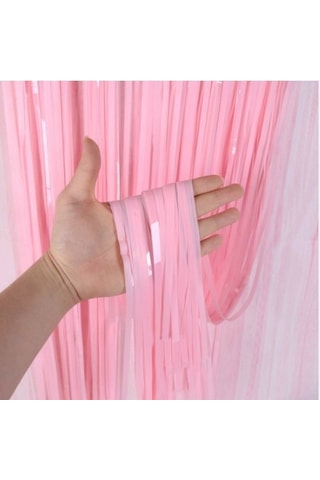 Metalize Doğum Günü, Parti Arka Fon Perde Pembe Püsküllü 90x200 Tüm Yaşlar