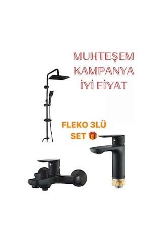 Boheme Fleko 3lü Set Siyah Duş Seti, Siyah Banyo Ve Lavabo Bataryası Diğer