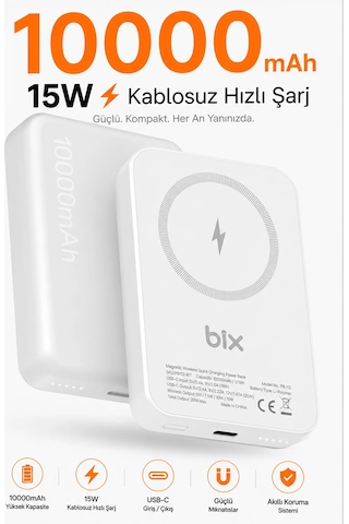 Exenar - Beyaz - İphone İle Uyumlu Magsafe Powerbank Kablosuz 15w Hızlı Şarj 20w Usb-c Hızlı Şarj Qi