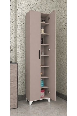 8 Raflı Mdf Beyaz 2 Kapaklı Çok Amaçlı Mutfak Dolabı Banyo Dolabı Çok Amaçlı Dolap Atlantik Çam Krem