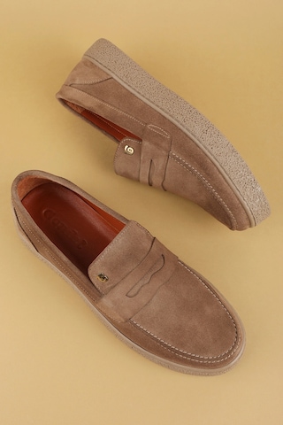 Gondol Erkek Hakiki Deri Casual Flötr Ayakkabı Moc-toe Cz.464 Kum