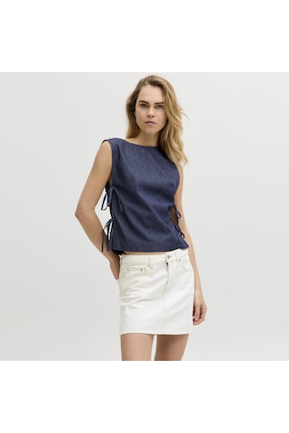 Jack & Jones Kadin Baglama Detayli Kolsuz Üst - Debby - 12287865 Dark Blue Denim