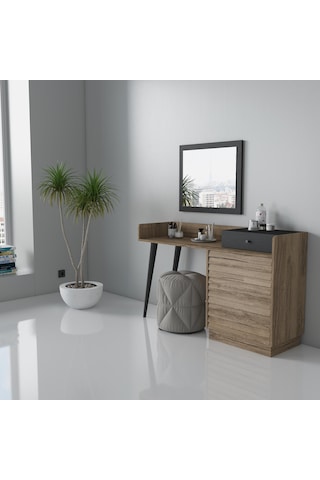 Della Premium Panjur Desenli 4 Çekmeceli Makyaj Masası - Minifiks - Pera / Siyah Beyaz