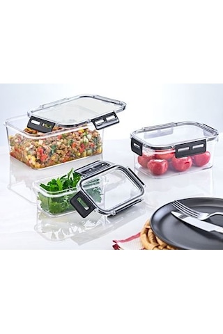 Clear Dikdörtgen Erzak Kabı - Silikonlu Ve Kilitli Kapaklı Saklama Kabı 800 Ml 14 X 11,5 Cm ŞEffaf