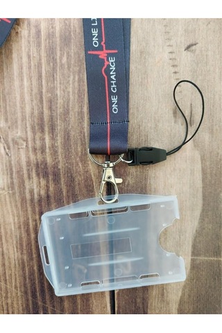 One Life One Chance Siyah Kalp Ritmi Kart Askısı Yaka Kartı Boyun Askı İpi Telefon Askısı