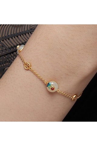 Flybuy 14 Ayar Altın Yeşim Taşı Charm Bilezikler & Amp Bileklik Kadınlar İçin Düğün, Parti, Doğum Günü Takı Sarı Altın