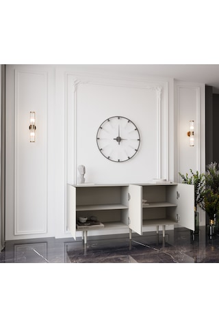 Enwood Capella Kum Taşı Rengi Mdf 4 Kapaklı Raflı 140 Lık Konsol