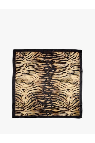 Koton Zebra Desenli Kontrast Çerçeveli Saten Kare Fular Multıcolor 7wak50343aa Mavi