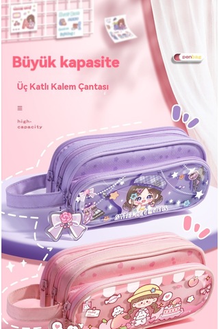 Sürme Öğrenciçok Fonksiyonlu Çiftçi Katmanlıkırtasiye Çantası Tatlıhavalı Nini Mor