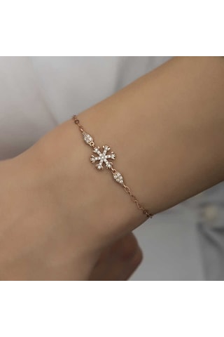 925 Ayar Gümüş Rose Kar Tanesi Kadın Bileklik