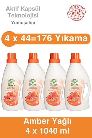 Ega Kimya Aktif Kapsül Teknolojili Amber Çamaşır Yumuşatıcısı 4 x 1040 ML
