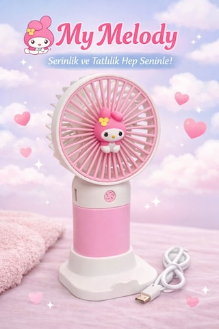 Jasper Pembe-beyaz Mymelodi Figürlü Taşınabilir Standlı Serinletici Fan 3 Hız Ayarlı , Typ-c Şarjlı Fan Masaüstü Fan Va
